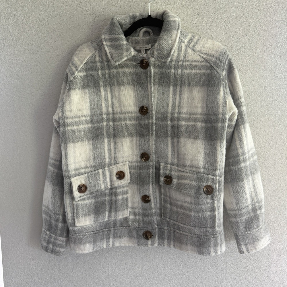 Maurice's Women Gray White Plaid Shacket Size XS Winter Vacation Holiday